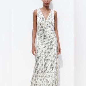 NWT Zara dress polka dot dress maxi sleeveless satin effect white